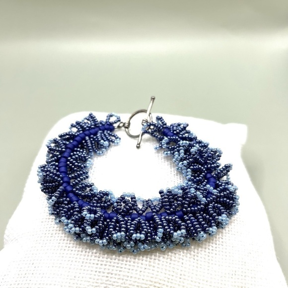 Blue Seed Bead Bracelet Multi Layered Seed Beads Assorted Blue Seed Beads - Picture 1 of 8